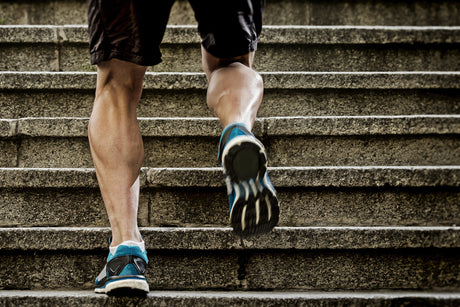 Fit man running up stairs