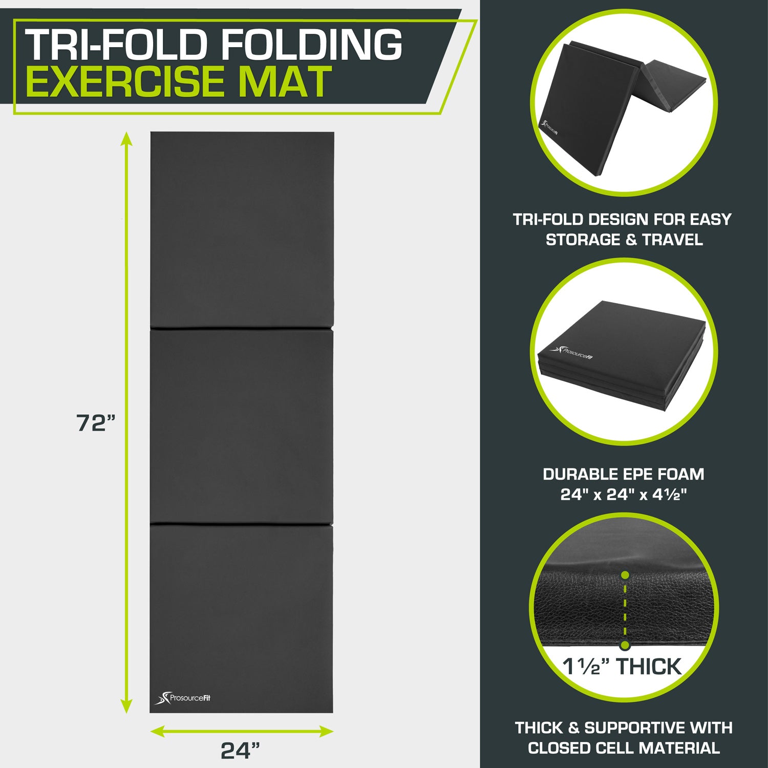Tri-Fold Folding Exercise Mat 6x2x1.5 – ProsourceFit