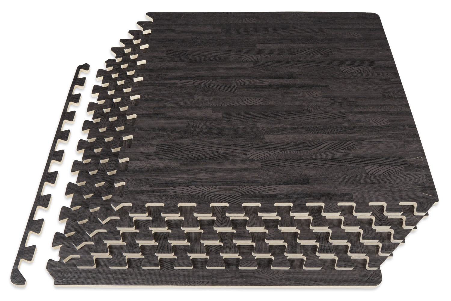 Carbon Black Wood Grain Puzzle Mat 1/2-in, 24 Sq Ft
